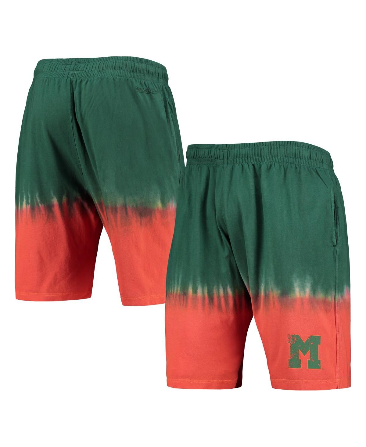 Mitchell & Ness Men's  Orange, Green Miami Hurricanes Tie-dye Shorts In Orange,green