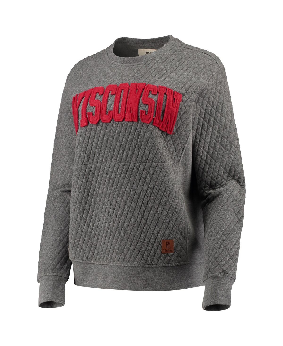 Pressbox Heather Charcoal Wisconsin Badgers Moose Quilted Pullover Sweatshirt In Heather Charcoal