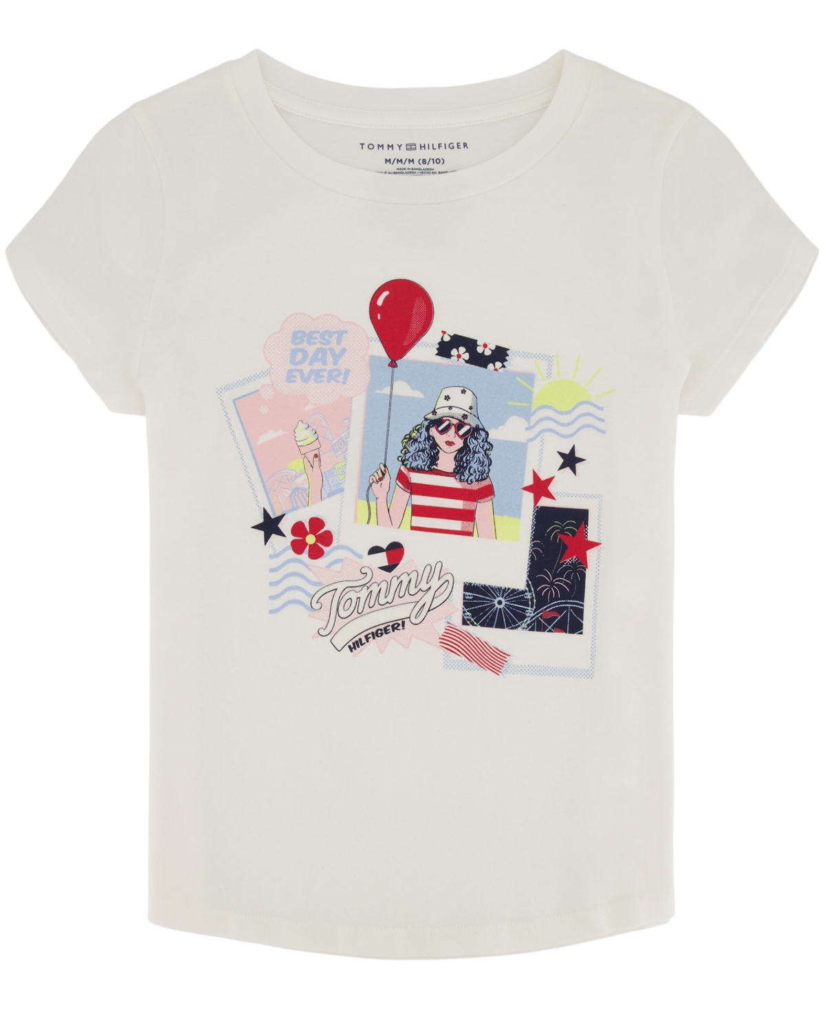 Shop Tommy Hilfiger Little Girls Glitter Polaroid Short Sleeve T-shirt In White