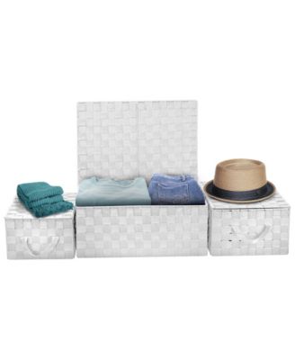 3 Pack Decorative Stackable Woven Basket with Lid and Built-in Rope Carry Handles - Great for Storage and Organization