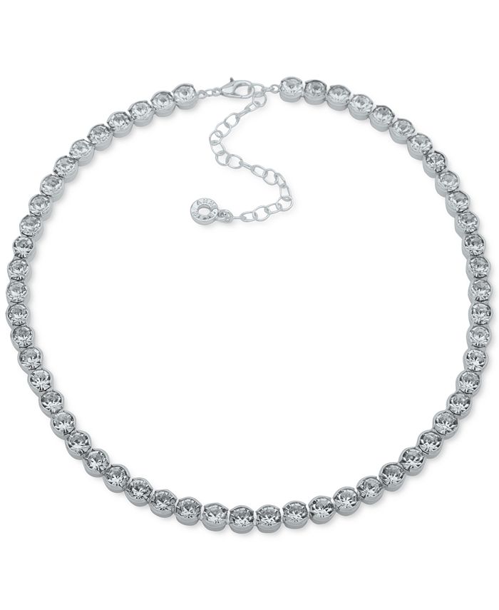 Anne Klein Silver-Tone Crystal Tennis Necklace, 15