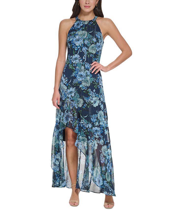 Vince Camuto Women's Floral Chiffon Ruffled Halter Gown - Macy's