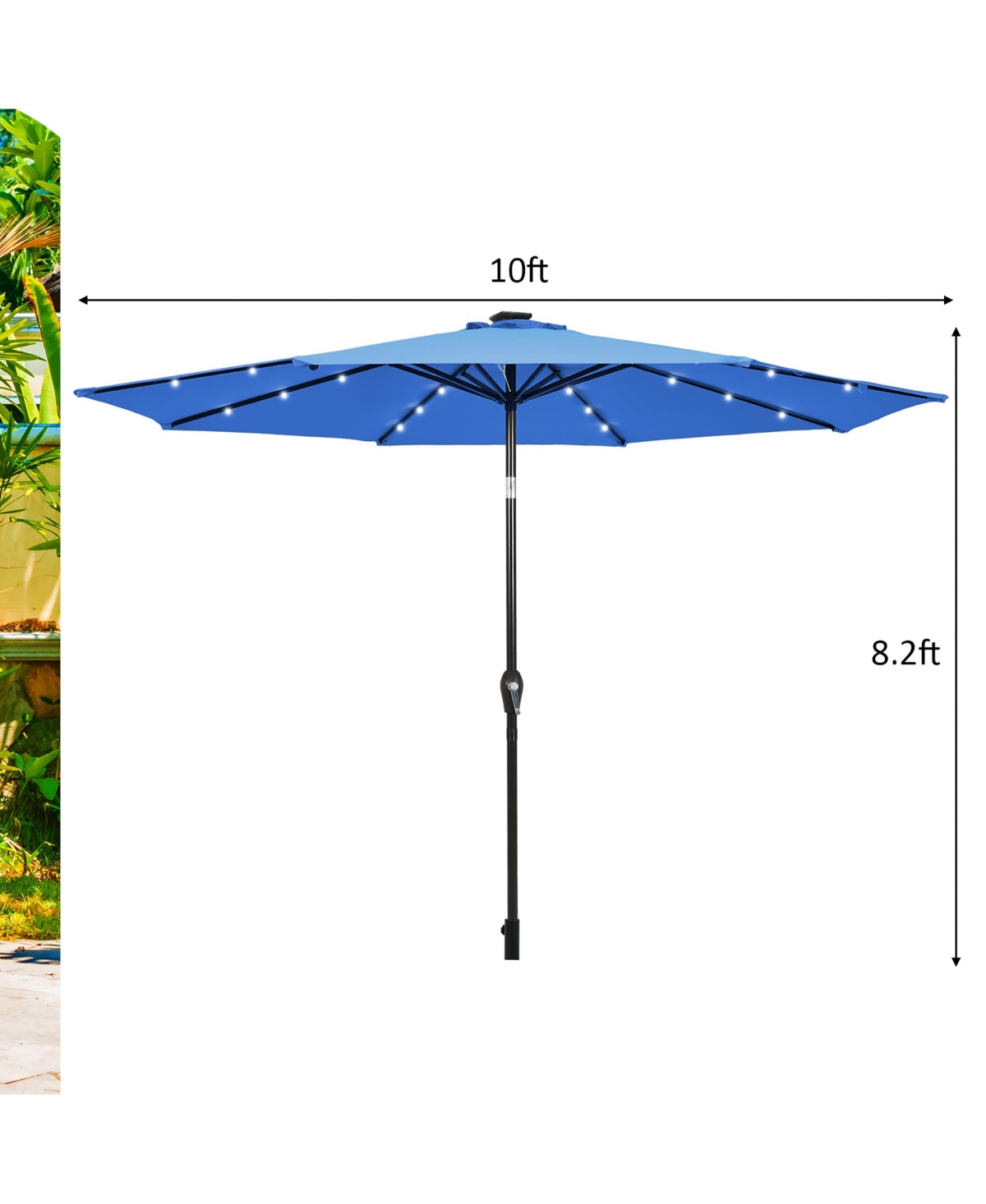 10' Solar Led Lighted Patio Market Umbrella Shade Tilt Adjustment