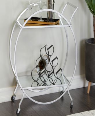 14" x 28" x 30" Iron Rolling with Wheels and Handle 2 Mirrored Shelves Bar Cart