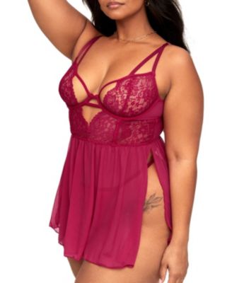 Plus Size Rae Unlined Babydoll & G-String Set Lingerie