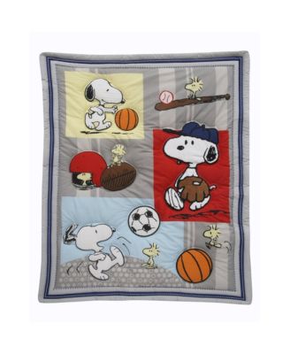 Snoopy Sports Gray/Blue/Yellow/Red 3-Piece Nursery Baby Crib Bedding Set