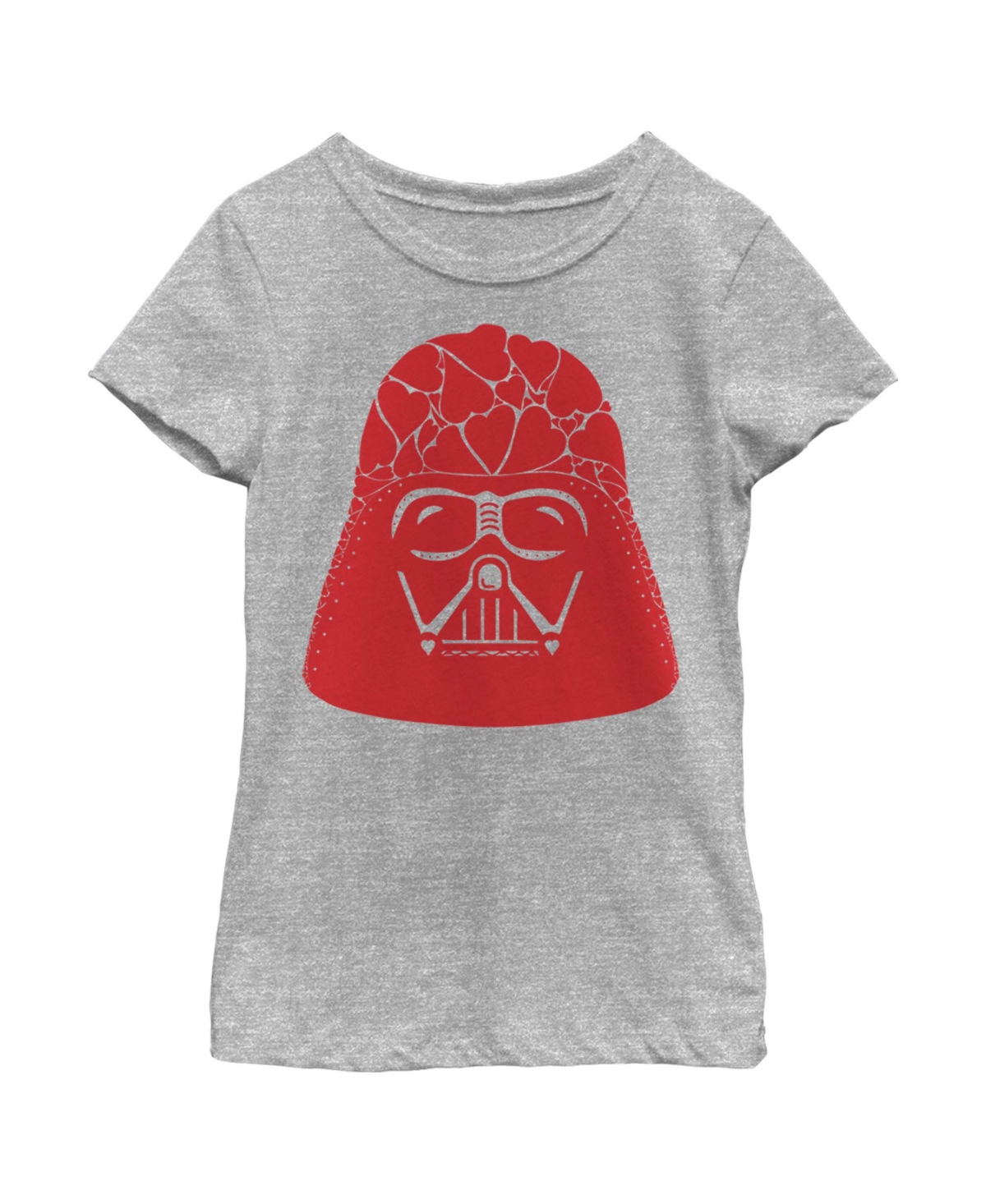 Disney Lucasfilm Girl's Star Wars Valentine's Day Darth Vader Heart Helmet Child T-shirt In Athletic Heather