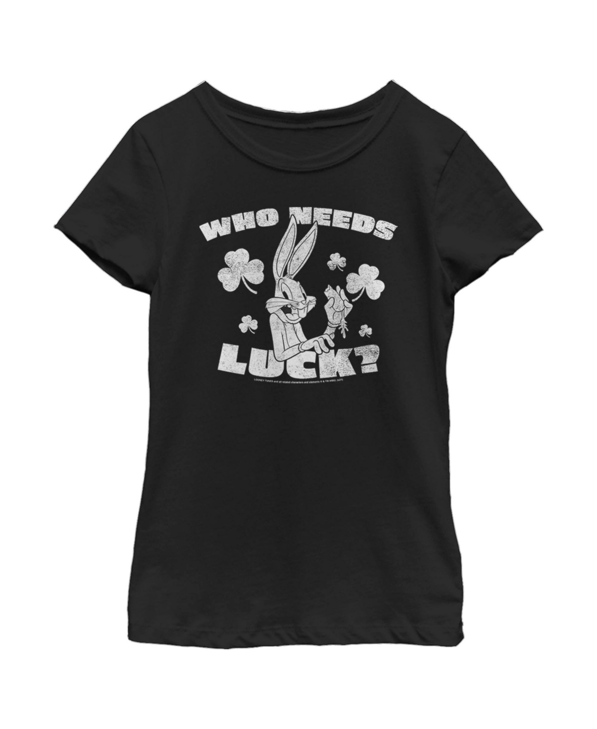 Warner Bros Girl's Looney Tunes St. Patrick's Day Bugs Bunny Who Needs Luck? Child T-shirt In Black