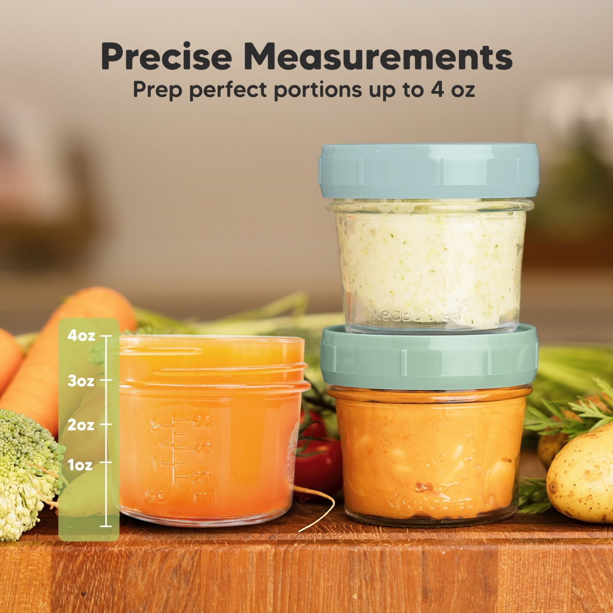 KeaBabies 6pk Prep Baby Food Storage Containers, 4 oz Leak-Proof, Bpa Free Glass Baby Food Jars for Feeding