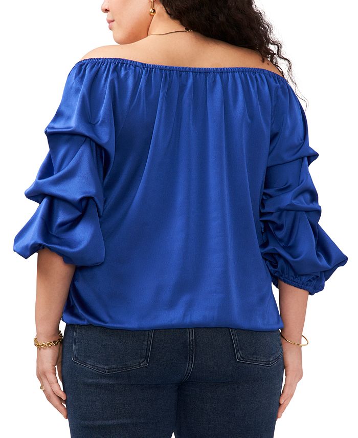 Off Shoulder Long Bubble Sleeve Solid Top main image 0