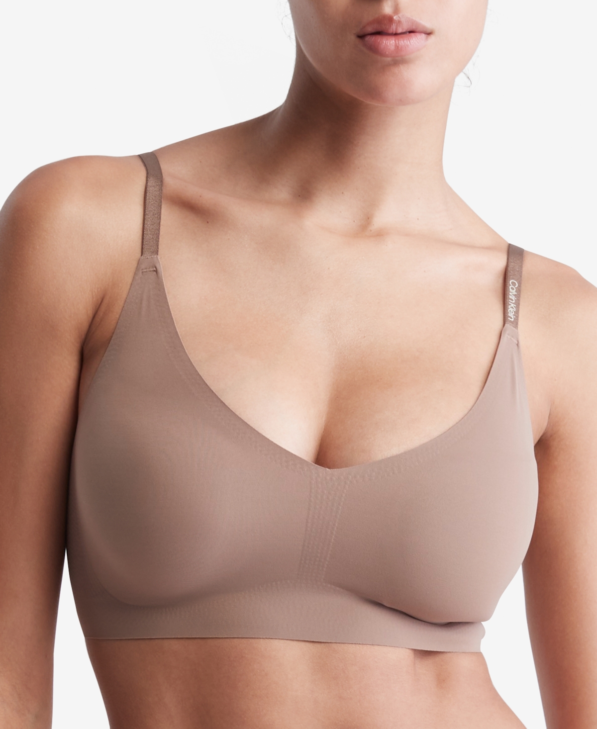 Calvin Klein Invisibles Comfort Lightly Lined Triangle Bralette Qf5753 In Mauve Brown