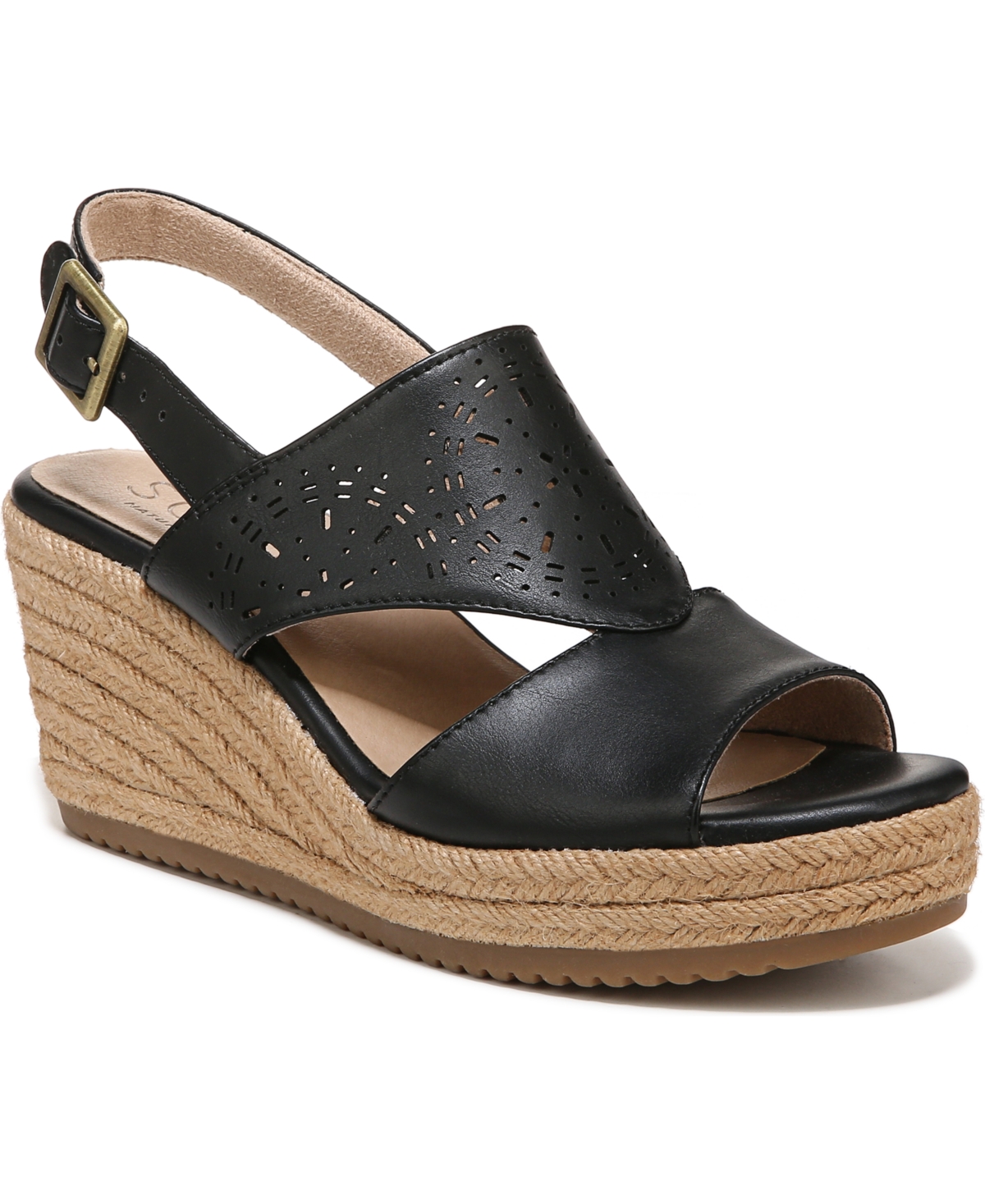 Soul Naturalizer Ocean Slingback Wedge Sandals Women's Shoes In Black Smooth Faux Leather
