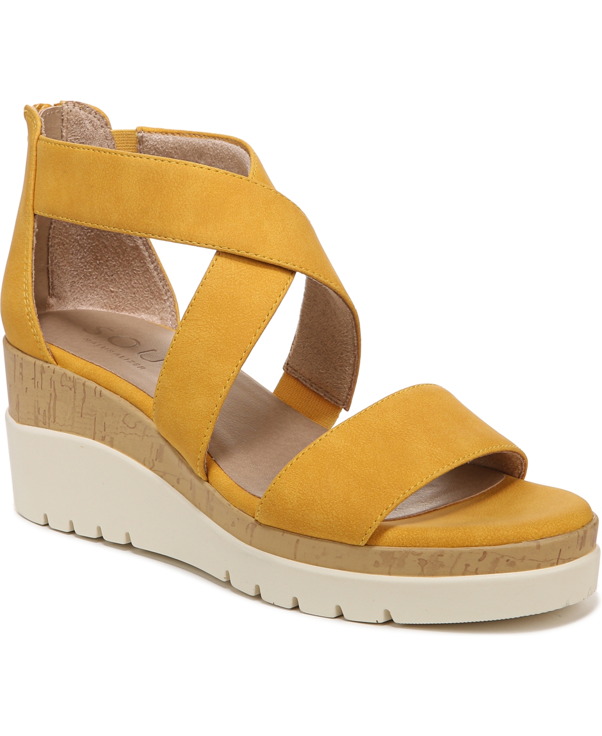 Soul Naturalizer Goodtimes Ankle Strap Wedge Sandals Women's Shoes In Yellow Faux Leather