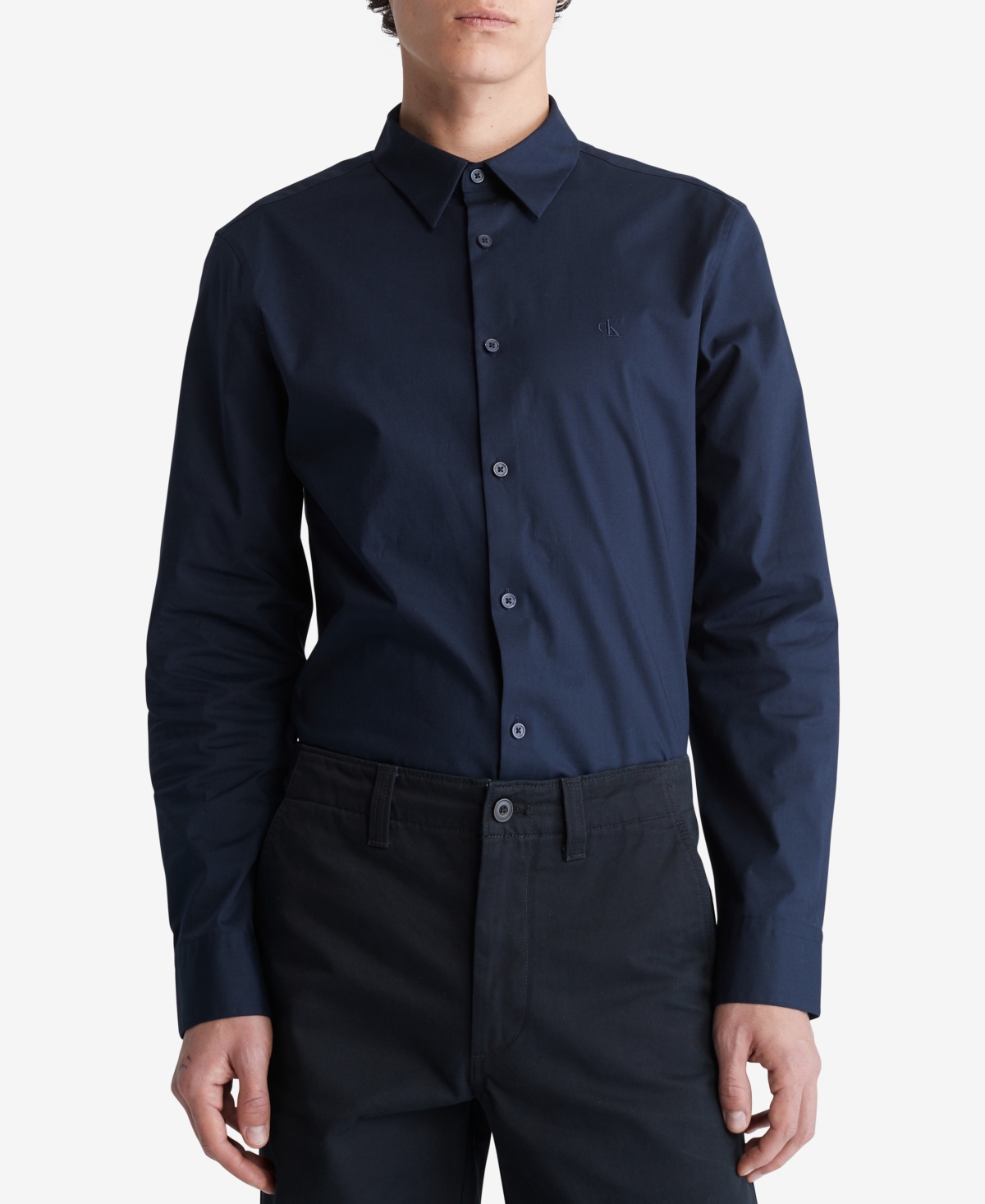 Calvin Klein Mens Point-collar Pocket Button-down Shirt In Sky Captain