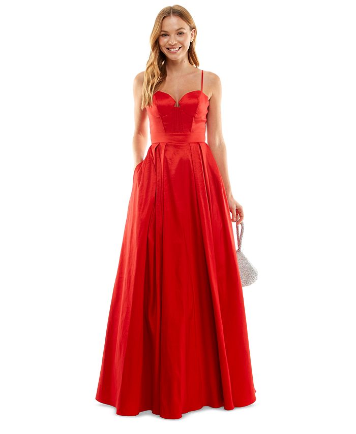 B Darlin Juniors' Pleated-Bodice High-Slit Evening Gown - Macy's