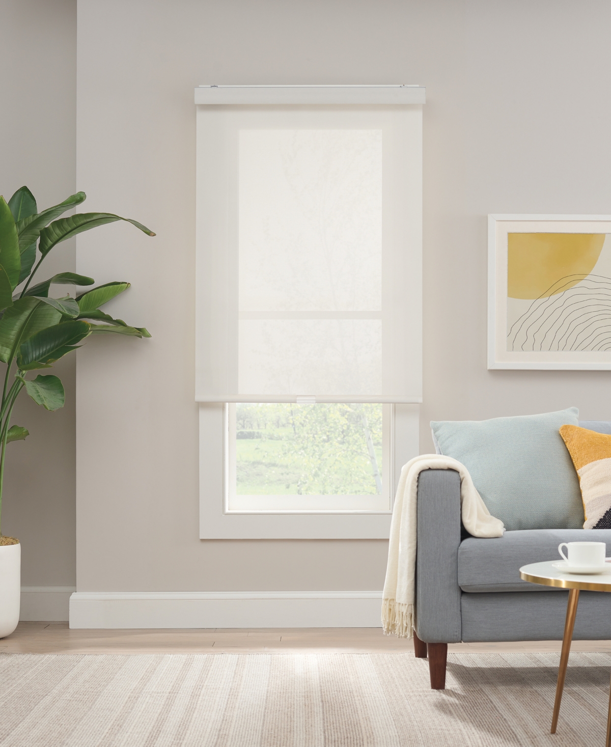 Eclipse Solar Cordless Light Filtering Privacy Roller Shade, 72" X 27" In White