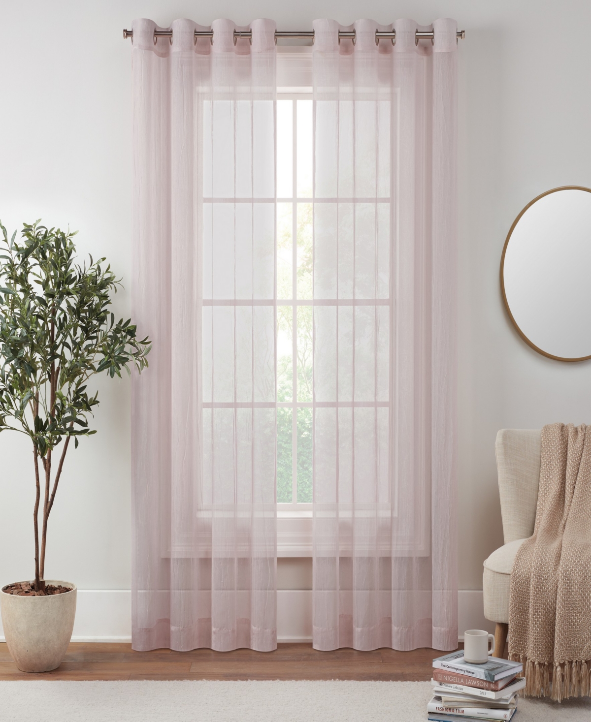 Eclipse Emina Crushed Sheer Voile Grommet Curtain Panel, 50" X 95" In Blush
