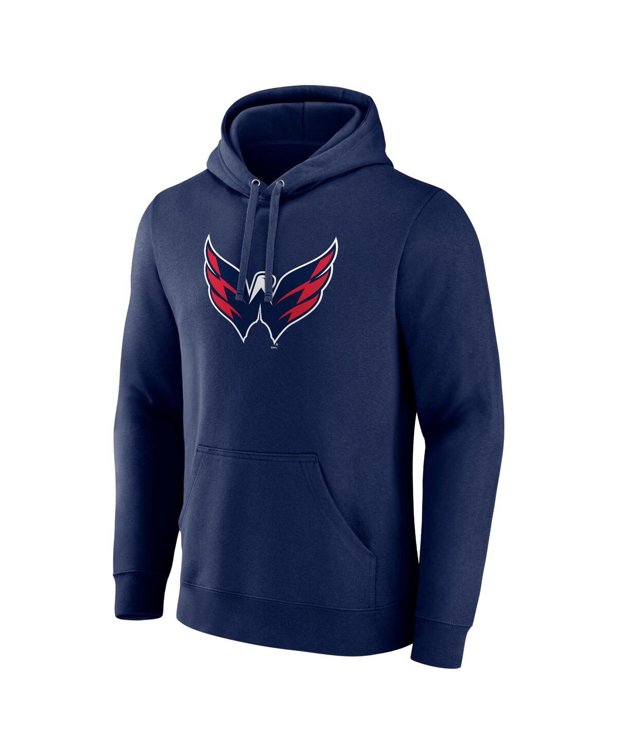 Shop Fanatics Men's  Navy Washington Capitals Primary Logo Pullover Hoodie