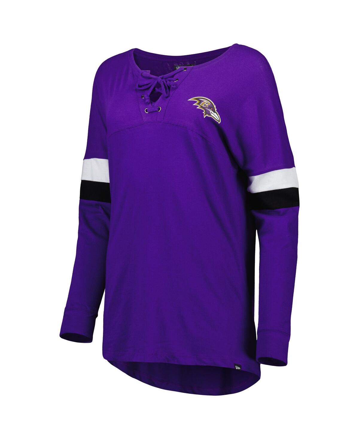 NEW ERA WOMEN'S NEW ERA PURPLE BALTIMORE RAVENS ATHLETIC VARSITY LACE-UP LONG SLEEVE T-SHIRT 