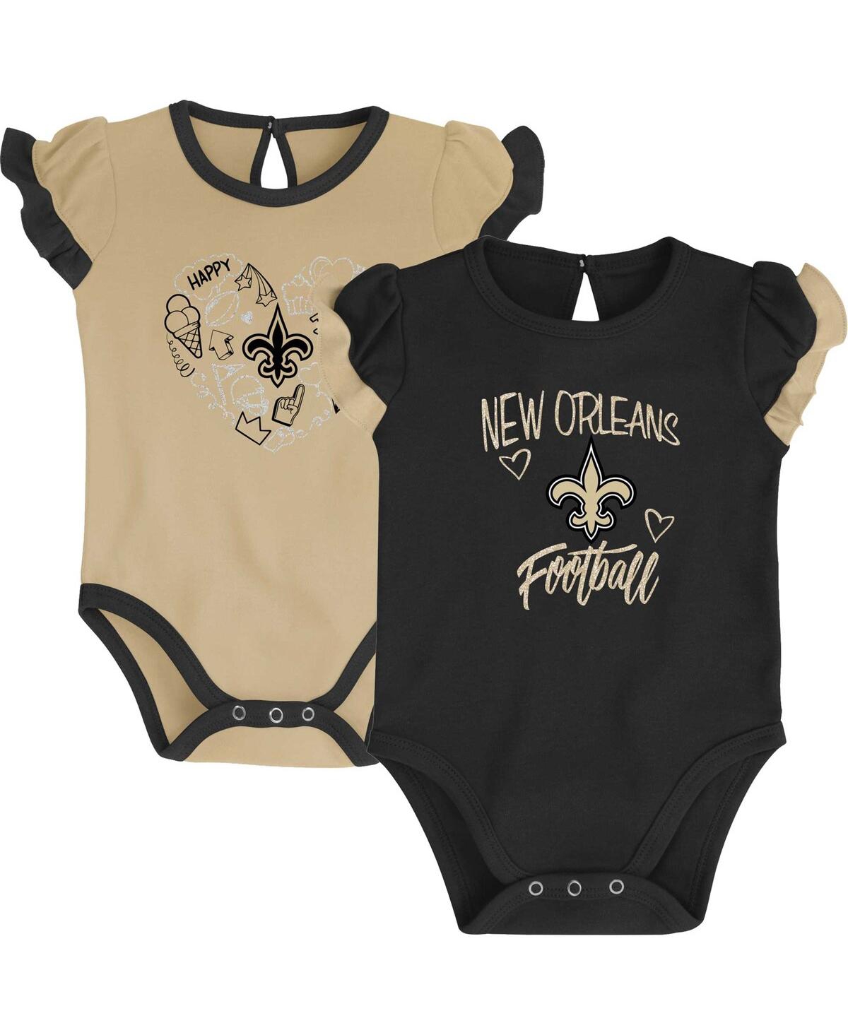 Shop Outerstuff Newborn And Infant Boys And Girls Black, Vegas Gold New Orleans Saints Too Much Love Two-piece Bodys In Black,vegas Gold