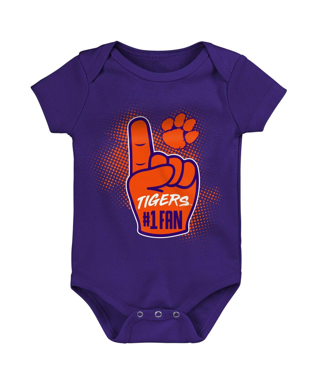 Infant Boys and Girls Purple, Heathered Gray Clemson Tigers 3-Pack Game On Bodysuit Set - Orange