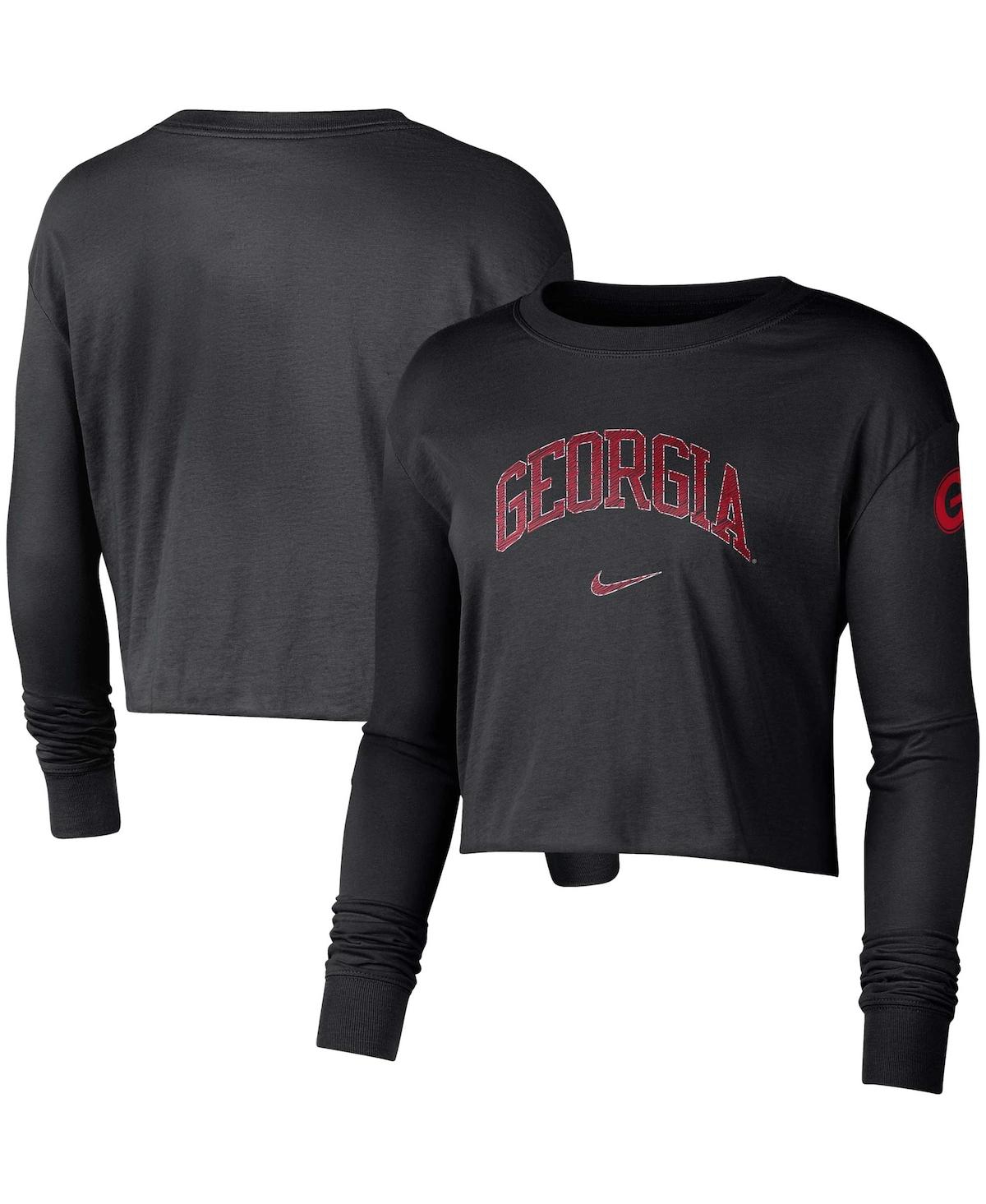 Nike Women's  Black Georgia Bulldogs 2-hit Cropped Long Sleeve Logo T-shirt