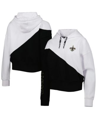 Women's White and Black New Orleans Saints Bobbi Color Blocked Pullover Hoodie