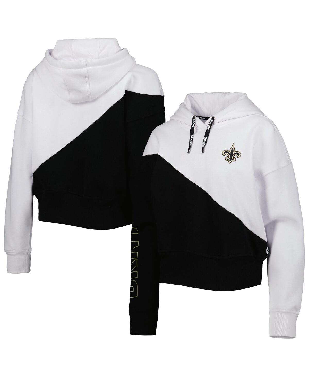Dkny Women's  Sport White And Black New Orleans Saints Bobbi Color Blocked Pullover Hoodie In White,black