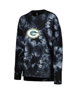 Women's Black Green Bay Packers Bailey Tie-Dye Tri-Blend Pullover Sweatshirt