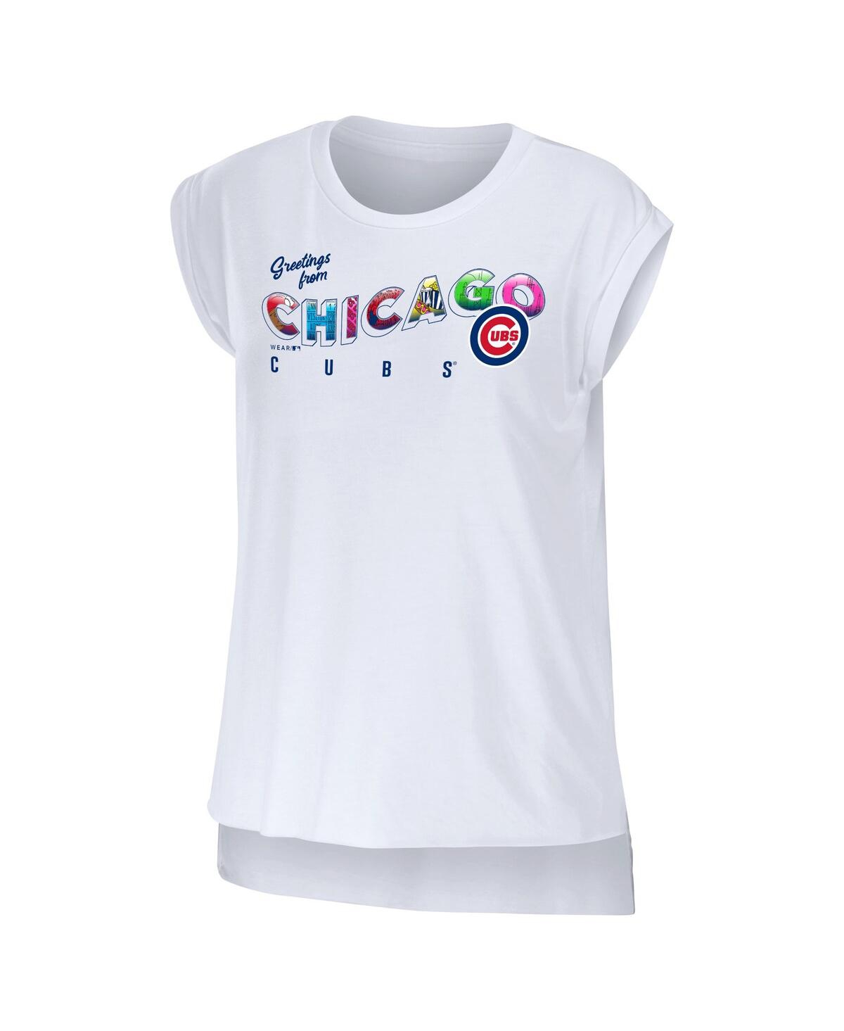 Shop Wear By Erin Andrews Women's  White Chicago Cubs Greetings From T-shirt