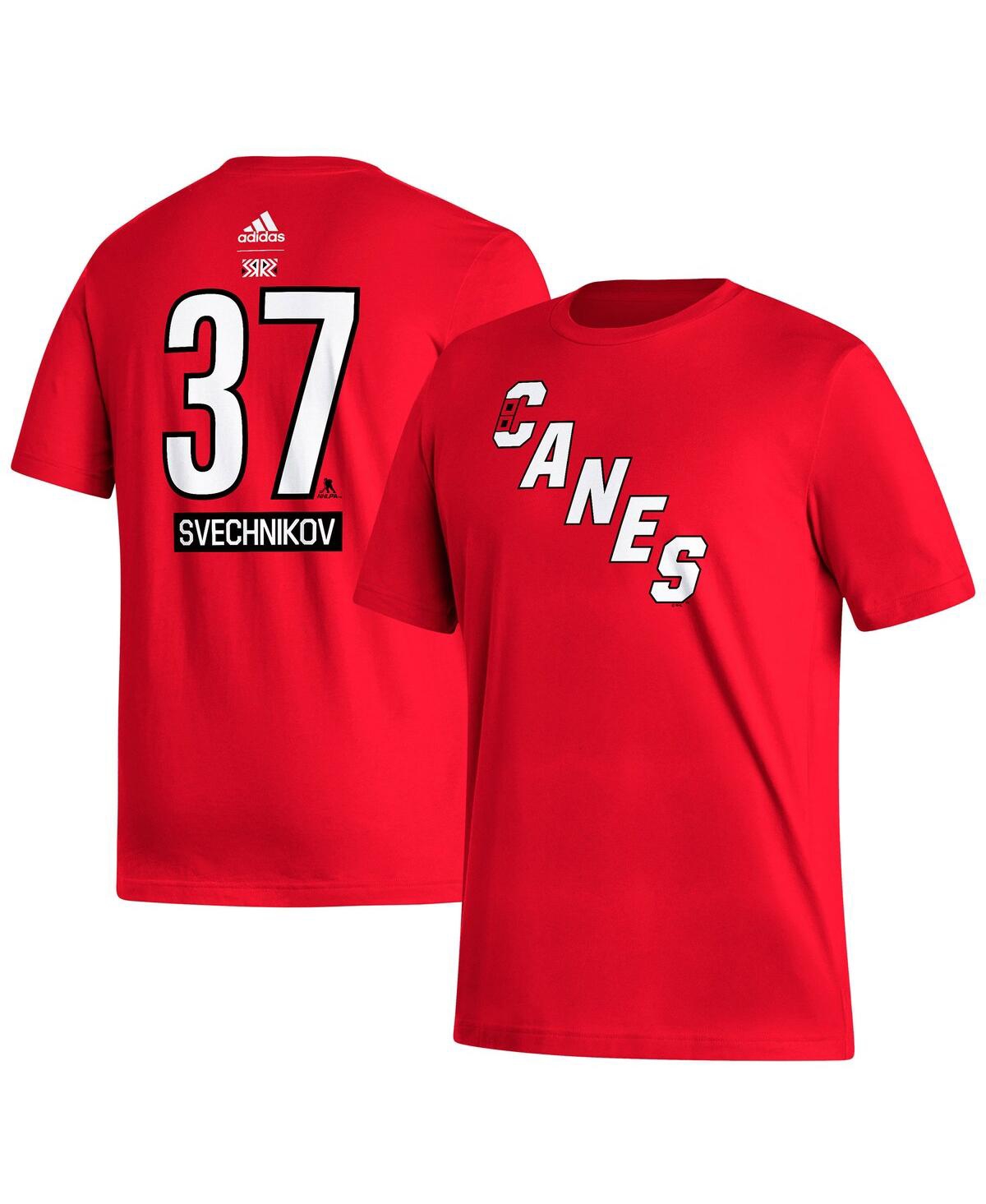Shop Adidas Originals Men's Adidas Andrei Svechnikov Red Carolina Hurricanes Reverse Retro 2.0 Name And Number T-shirt