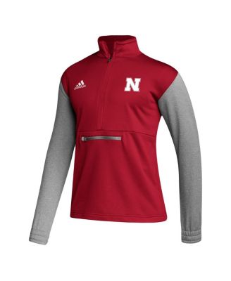 Men's Scarlet, Heathered Gray Nebraska Huskers Team AEROREADY Half-Zip Top