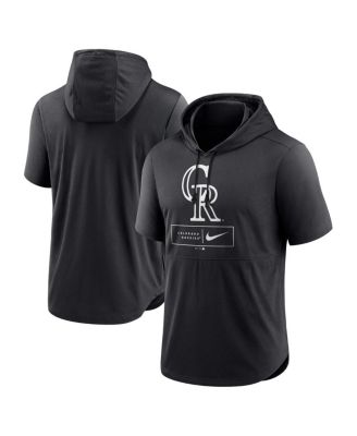 Men's Black Colorado Rockies Logo Lockup Performance Short-Sleeved Pullover Hoodie