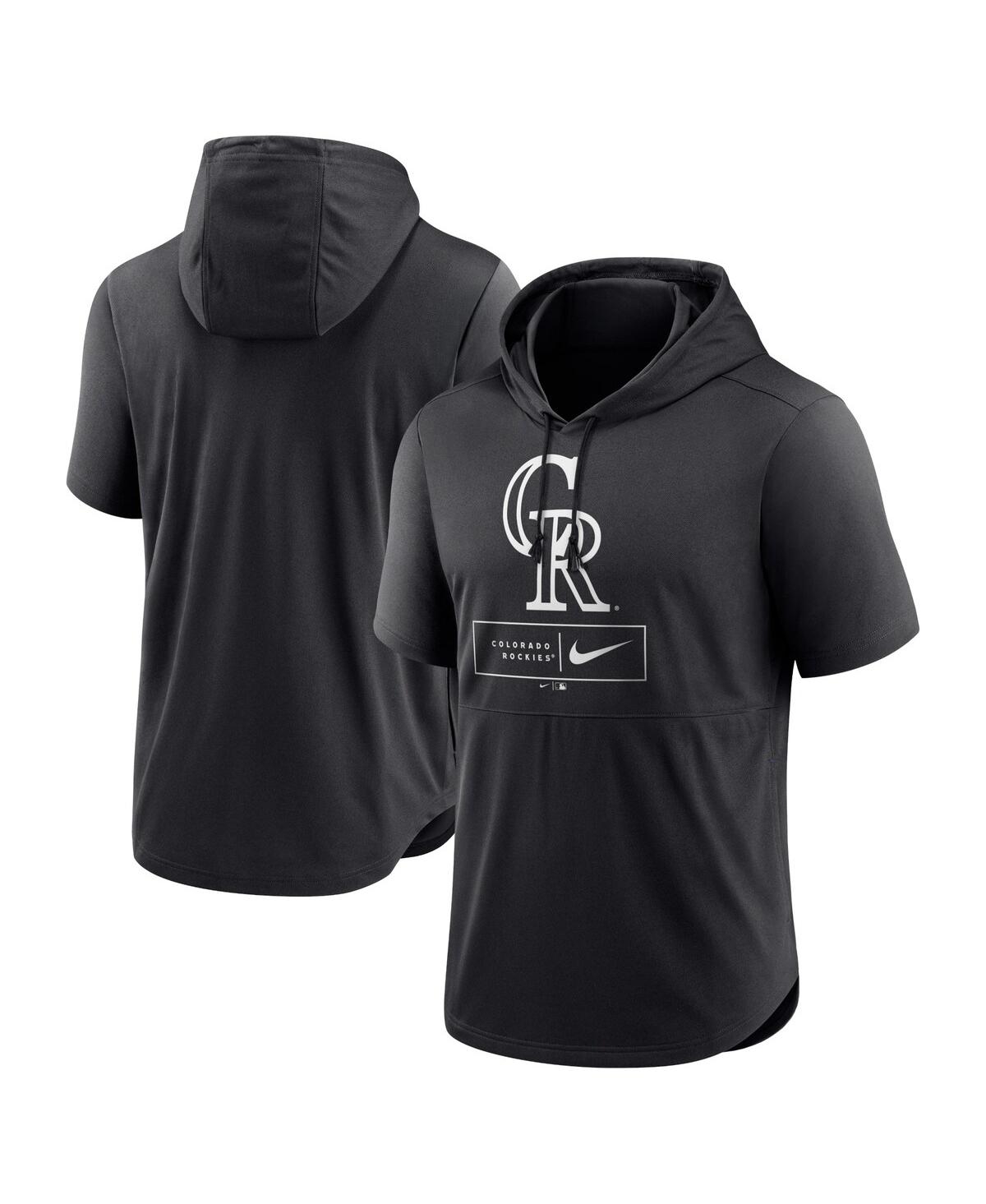 Shop Nike Men's  Black Colorado Rockies Logo Lockup Performance Short-sleeved Pullover Hoodie