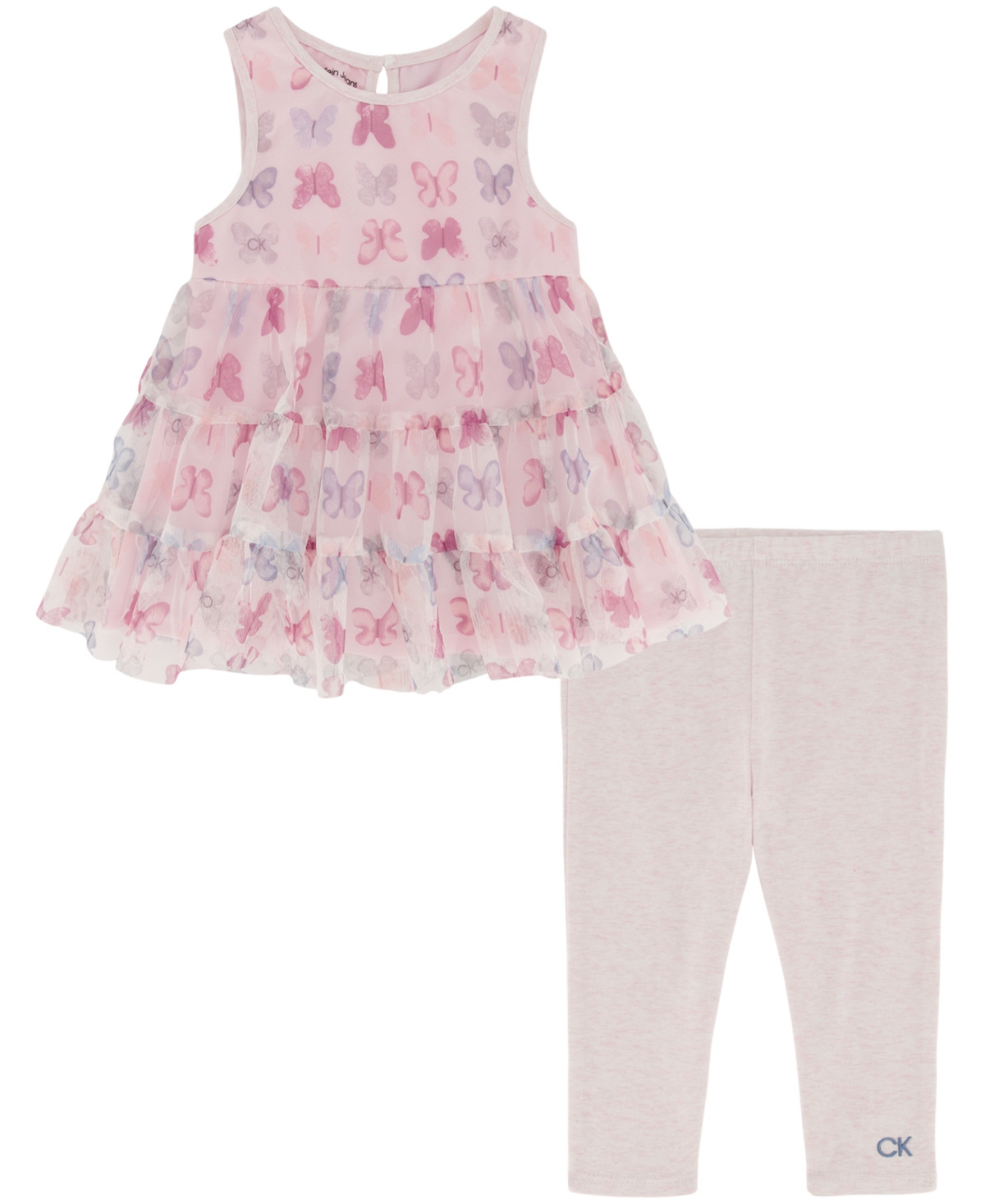 Calvin Klein Toddler Girls Printed Mesh Tiered Tunic And Capri Leggings  Set, 2 Piece In Pink | ModeSens