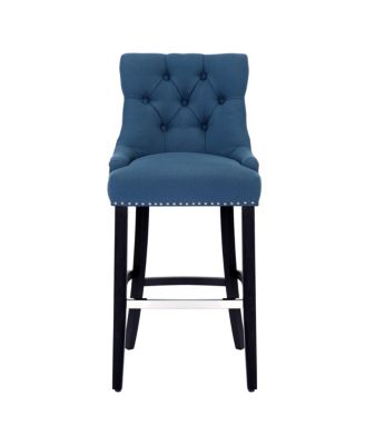 29" Linen Fabric Tufted Buttons Upholstered Wingback Bar Stool