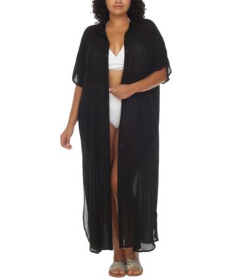 Plus Size Button-Front Cover-Up Maxi Dress