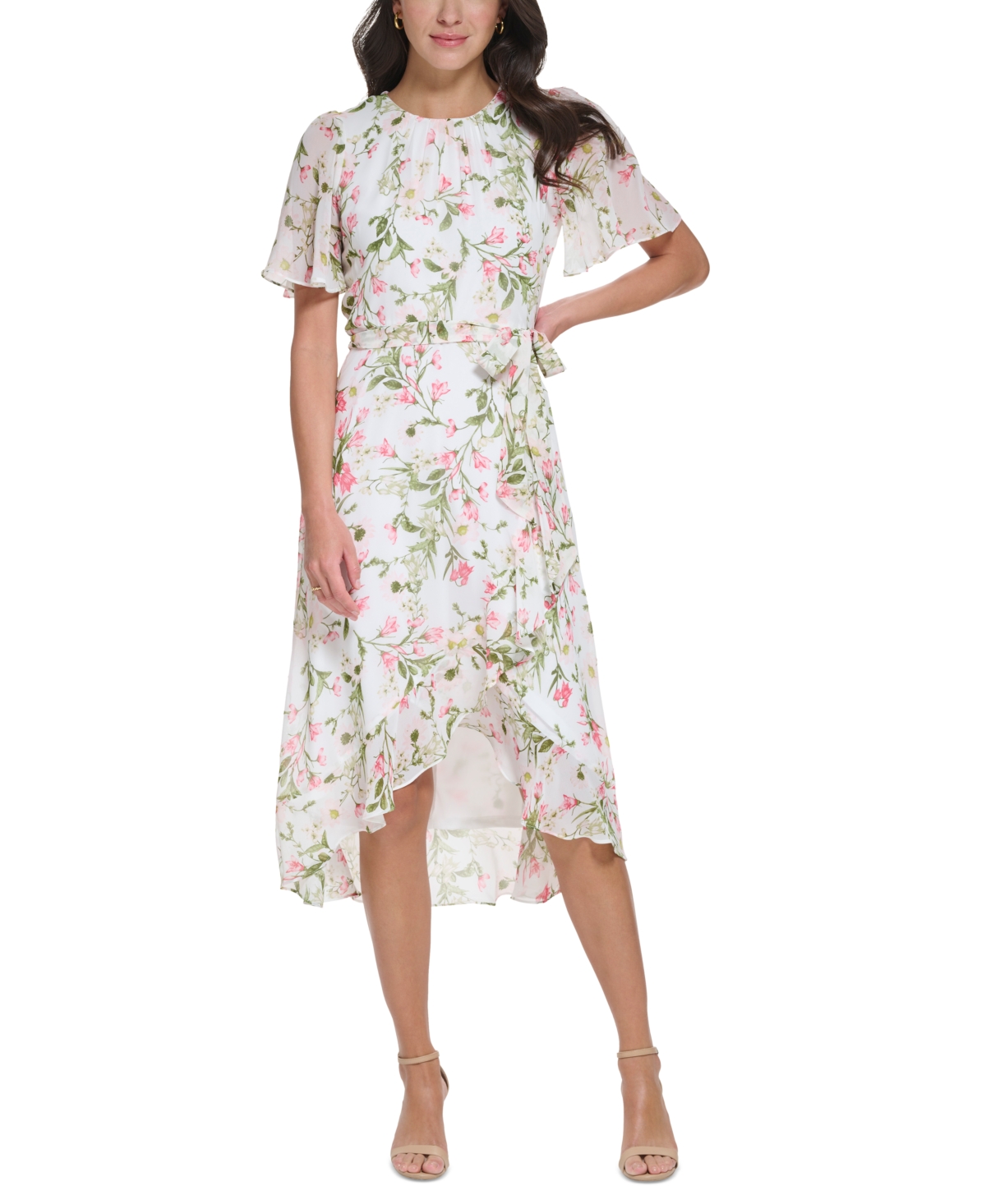 Jessica Howard Women's Printed-Chiffon Short-Sleeve Midi Dress