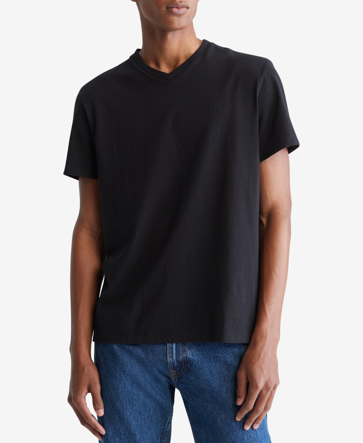 Shop Calvin Klein Men's Smooth Cotton Solid V-neck T-shirt In Black Beauty
