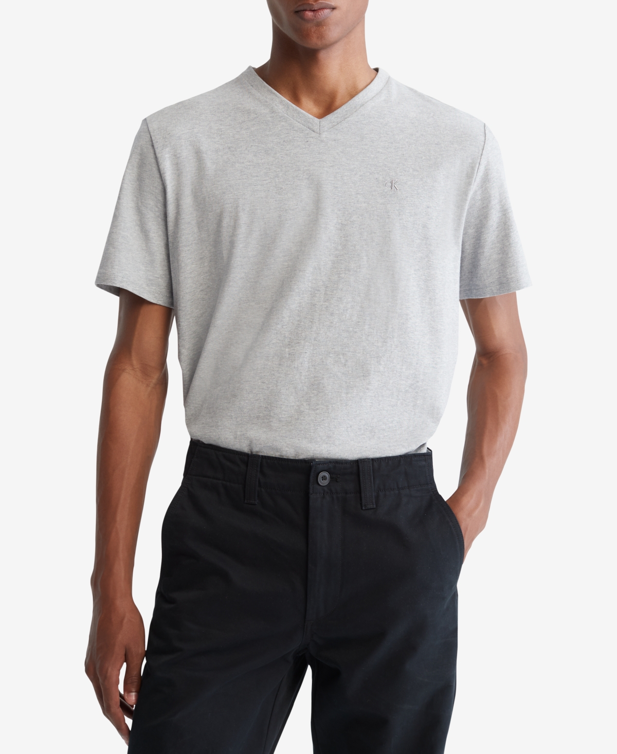 Shop Calvin Klein Men's Smooth Cotton Solid V-neck T-shirt In Heroic Grey Heather
