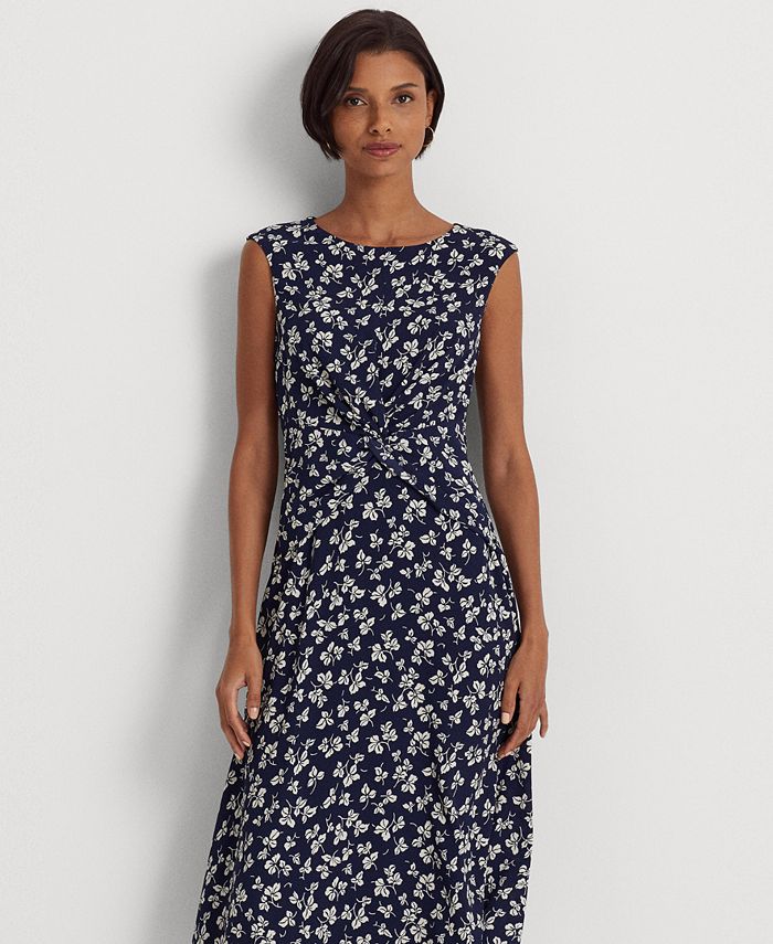 Lauren Ralph Lauren Women's Leaf-Print Twist-Front Crepe Dress - Macy's