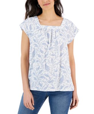 Style & Co - Petite Cotton Square-Neck Cap-Sleeve Top