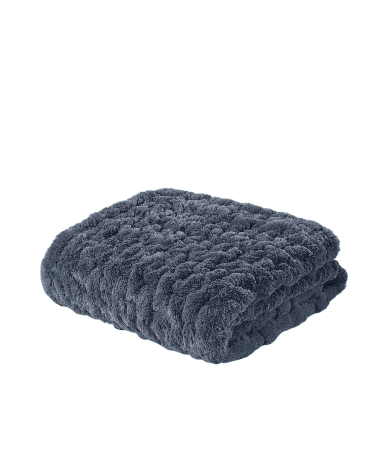 Madison Park Ruched Reversible Faux-fur Throw, 50" X 60" In Slate Blue