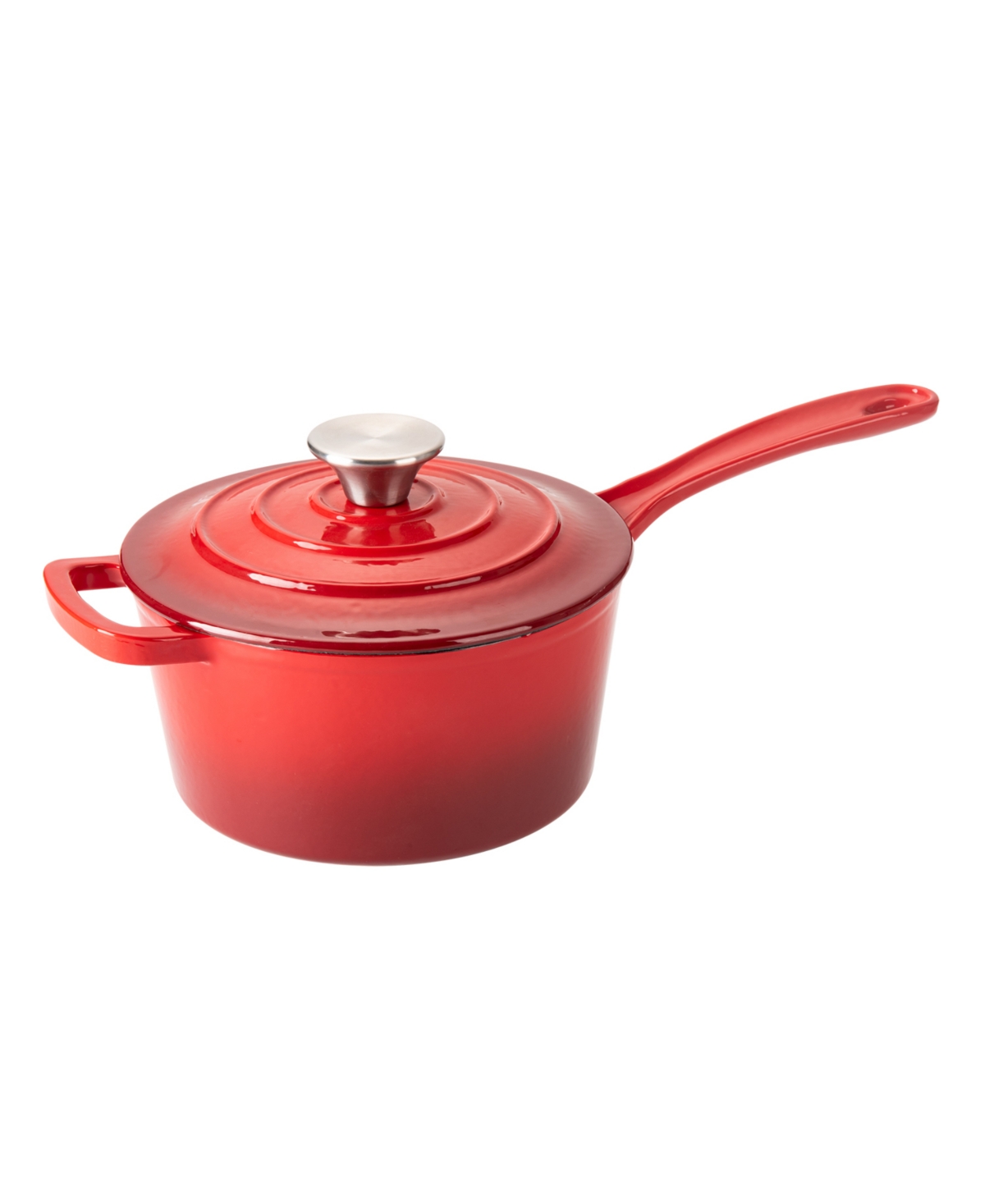 Hamilton Beach 2 Quart Cast Iron 2 Piece Sauce Pan With Stainless Steel Knob Set In Red