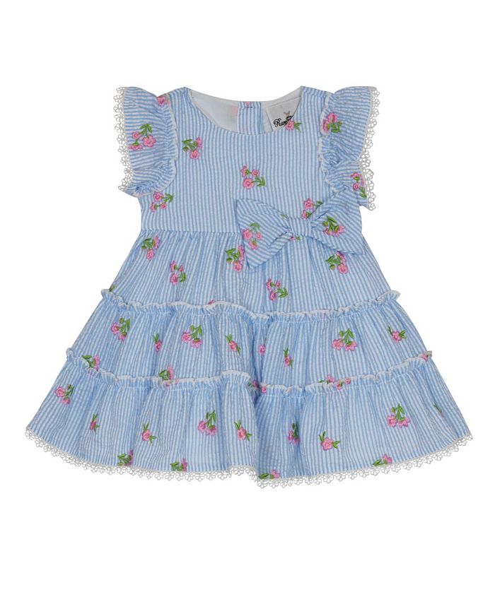 Rare Editions Baby Girls Floral Embroidered Tiered Seersucker Dress ...
