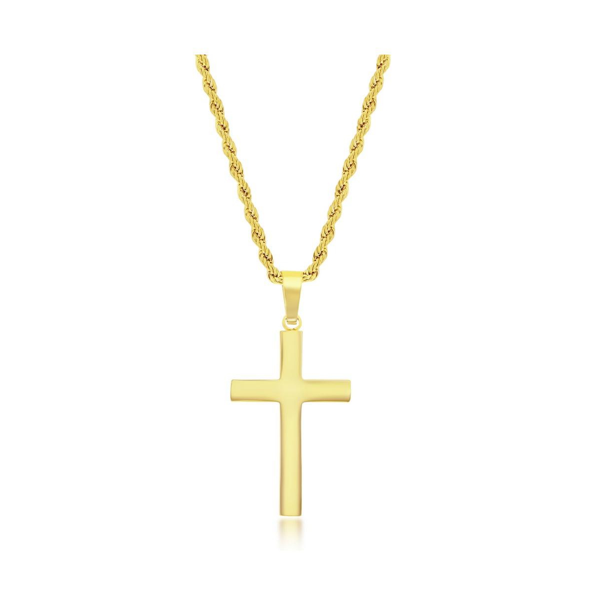 BLACKJACK MENS STAINLESS STEEL POLISHED CROSS NECKLACE - GOLD PLATED