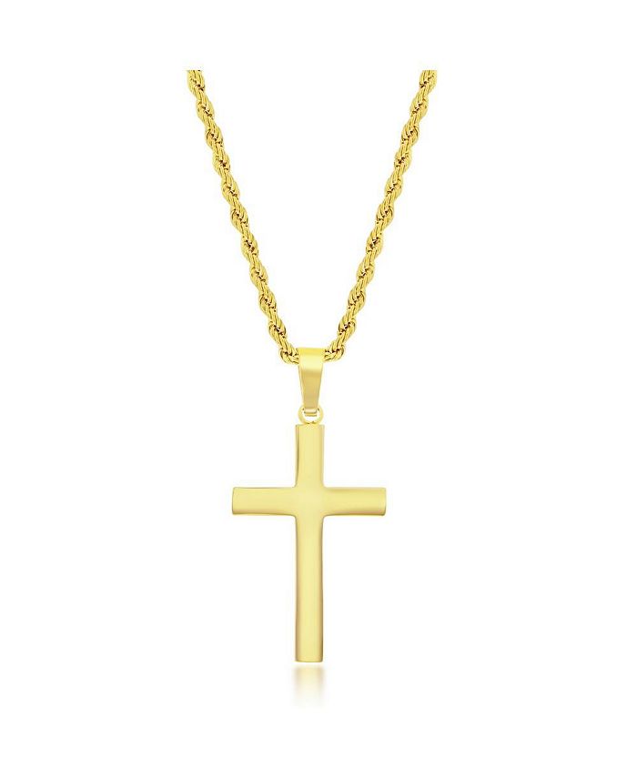 Blackjack Mens Stainless Steel Polished Cross Necklace Gold Plated