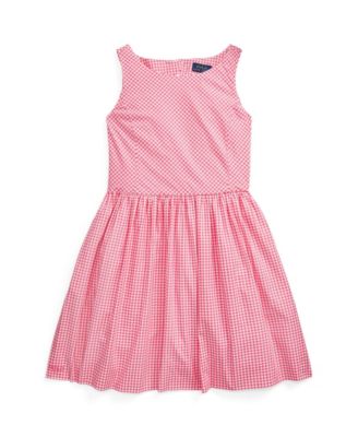 폴로 랄프로렌 Polo Ralph Lauren Big Girls Gingham Cotton Poplin Fit and Flare Dress,106A Desert Pink, White