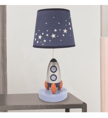 Milky Way Blue/Silver Rocket Ship Nursery Lamp with Shade & Bulb