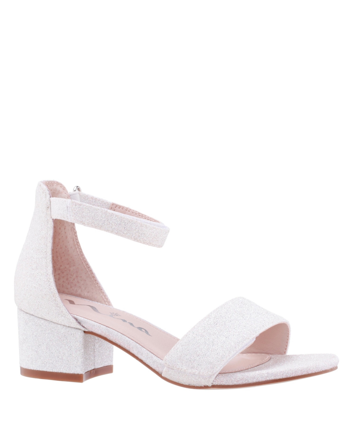 Shop Nina Little Girls Rejina Ankle Fastening Strap Sandals In White Glitter